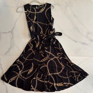 Ralph Lauren Black Dress with Gold Chain Print